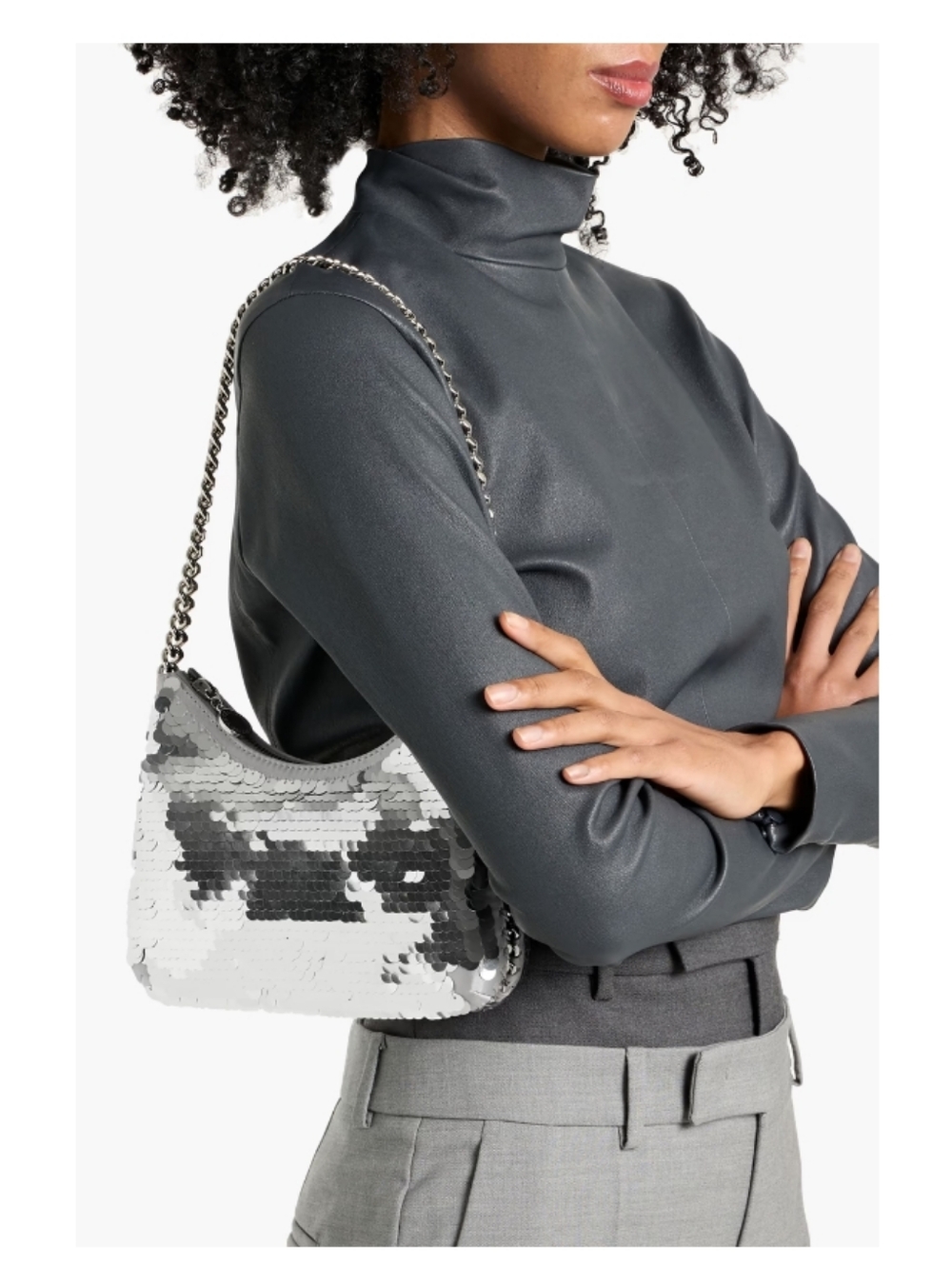 Stella McCartney Falabella Sequin Silver Metallic & Satin Shoulder Bag New - Picture 2 of 14